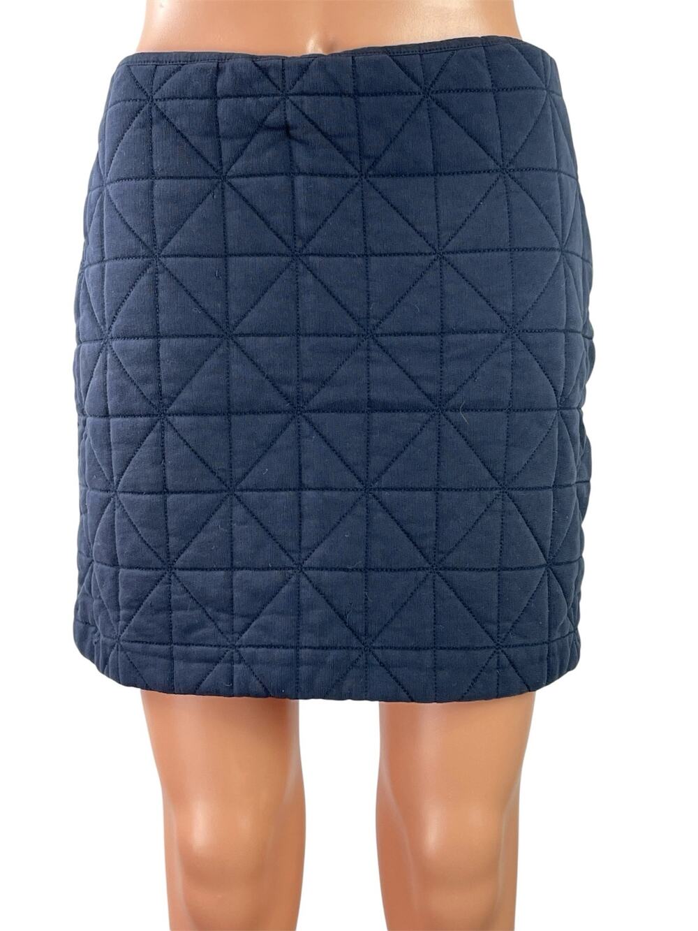 & Other Stories Women's Navy Blue Quilted Puffer Zip Pencil Mini Skirt Size 8